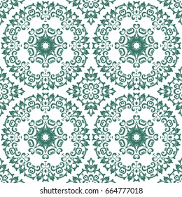 floral pattern motif coloring a mandala drawn with a pen. green, turquoise, and white. fabric, motifs. Vector, abstract mandala flower. Decorative elements for design. EPS 10.