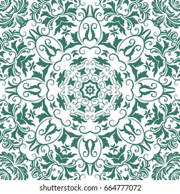 floral pattern motif coloring a mandala drawn with a pen. green, turquoise, and white. fabric, motifs. Vector, abstract mandala flower. Decorative elements for design. EPS 10.