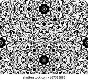 floral pattern motif coloring mandala drawn with a pen. black and white. Ethnic, fabric, motifs. Vector, abstract flower mandala. Decorative elements for design. EPS 10.