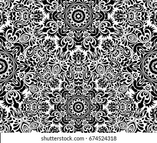 floral pattern motif coloring mandala drawn with a pen. black and white. Ethnic, fabric, motifs. Vector, abstract flower mandala. Decorative elements for design. EPS 10.
