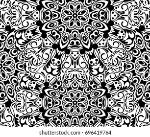 floral pattern motif coloring mandala drawn with a pen. black and white. Ethnic, fabric, motifs. Vector, abstract flower mandala. Decorative elements for design. EPS 10.