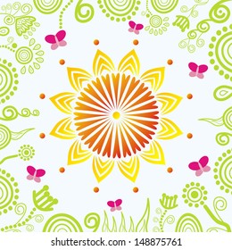 Floral pattern nature background sun ornament butterflies vector illustration