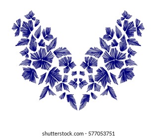 Floral pattern , neck line designs. Vector illustration hand drawn. Fantasy flowers embroidery pattern isolated on white.