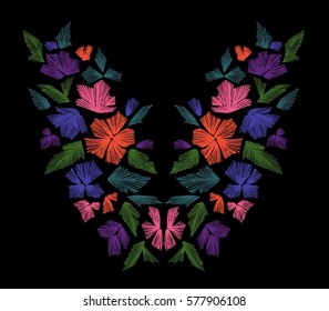 Floral pattern , neck line designs. Vector illustration hand drawn. Fantasy flowers embroidery pattern.