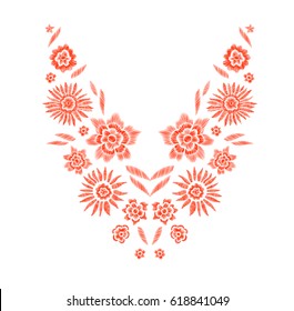 Floral pattern , neck line designs. Vector illustration hand drawn. Fantasy flowers embroidery pattern.