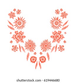 Floral pattern , neck line designs. Vector illustration hand drawn. Fantasy flowers embroidery pattern.
