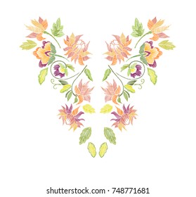 Floral pattern , neck line designs. Vector illustration hand drawn. Fantasy flowers embroidery pattern.
