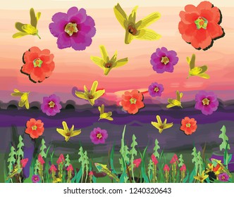 Floral pattern on the background of bright sky