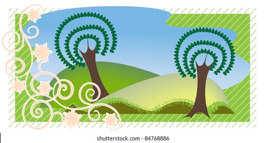 Floral pattern on the background of the summer landscape