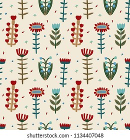  Floral pattern on a beige background. Seamless pattren with summer wild flowers. Design for fashion and all prints on hand drawing style.