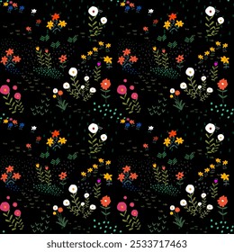 Floral pattern on black background with continuous pattern for various background works.