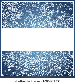 Floral pattern on the blue background. Vector floral frame. 
