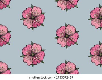 Floral pattern on a blue background. Vector. Hand drawing. Can be used to design clothing for girls, cards and banners