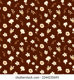 Floral pattern on a brown background. Seamless vector image.