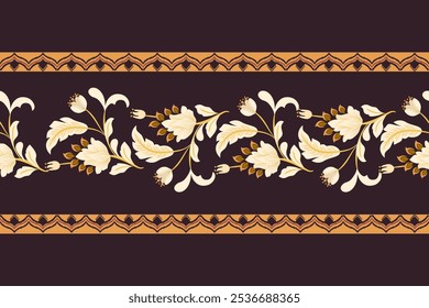 floral pattern on Brown tone, Motif ethnic  floral seamless textil,  embroidery, print striped ornament floral, pattern, design for wrapping, silk, scarf, background, textile