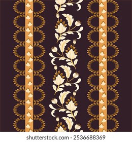 patrón floral en tono marrón, Motivo étnico floral textil transparente, bordado, estampado de rayas ornamento, patrón floral, diseño para envolver, seda, bufanda, fondo, textil