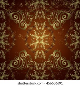 Floral pattern on brown and yellow round gradient background. Vector illustration.