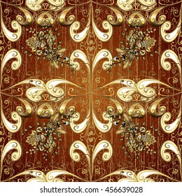 Floral pattern on brown and yellow round gradient background. Vector illustration.