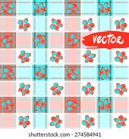 Floral pattern on a checkered background. Simple flowers on a female textile.