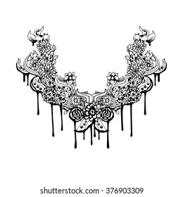 Floral pattern on collar, neck print. Abstract linear ornament. Vector illustration 