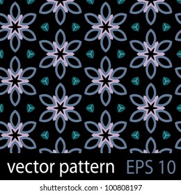Floral pattern on dark backdrop. Seamless vector background