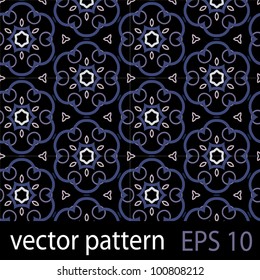 Floral pattern on dark backdrop. Seamless vector background