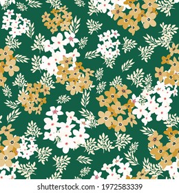 Floral pattern on a dark background, for a summer dress with tiny flowers