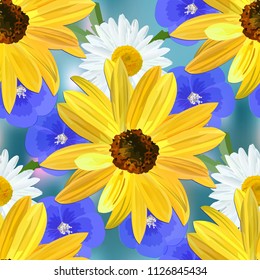 Floral pattern on dark blue abstract background, vector.