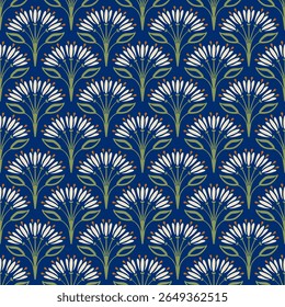 Patrón floral sobre un fondo azul oscuro.