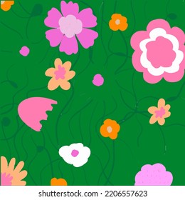 floral pattern on a green background summer meadow