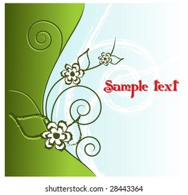 Floral pattern on green and blue background. Vector illustration.