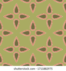 Floral pattern on green seamless textile backdrop.