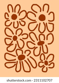 Patrón floral sobre fondo de color desnudo, ilustraciones vectoriales, estética para papel pintado, decoración de pared, cubiertas de plantillas, impresiones de arte. Estético