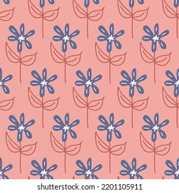 Floral pattern on pink background seamless pattern for design, daisy flower blossom, vector illustration