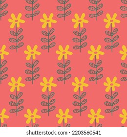 Blumenmuster auf rosafarbenem Hintergrund, nahtloses Muster für Design, blühende Blüten, Vektorgrafik