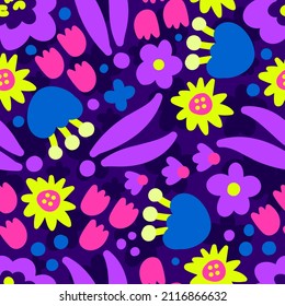 Floral pattern on purple background. Pattern for textiles, background, wrapping paper, wallpaper.
