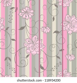 floral pattern on retro stripes background