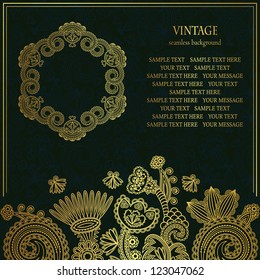 Floral pattern on seamless background with frame and place for text