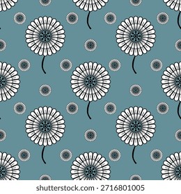 Padrão floral em fundo azul-petróleo: Um requintado padrão de repetição com flores brancas estilizadas em azul-petróleo elegante, evoca uma sensação de tranquilidade. O design irradia uma estética delicada e refinada.