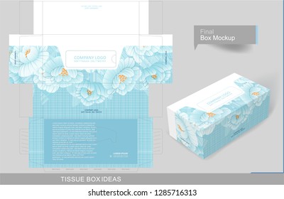 Floral Pattern On Tissue Box, Template For Business Purpose. Place Your Text And Logos And Ready To Go For Print