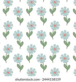 Floral pattern on a transparent background. Blue wildflower in flat style. Seamless pattern for textile, wrapping paper, background.