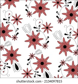 estampado floral sobre fondo blanco, bonito patrón con flores, fondo con flores rojas, tapicería con adorno