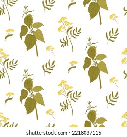 Patrón floral sobre fondo blanco con ortiga florida y mareo