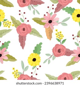 Patrón floral sobre fondo blanco, diseño de impresión floral ligera clásico