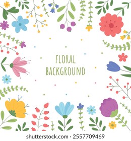 Floral pattern on a white background with tulips daisies and leaves