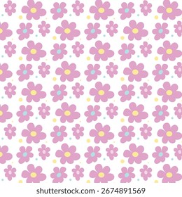 Floral pattern on a white background of pink flowers. Vector illustration
