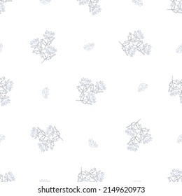 Floral pattern on white. Endless background. Design art from simple cute daisies. Small blue flowers on a branch for design and printing on fabric. Repeating floral motif for textile. Vector