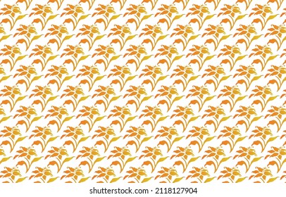 Patrón floral sobre fondo blanco, adecuado para la impresión de tela utilizada en prendas femeninas como Kurtis, camisas, faldas, estoles, pañuelos; también se puede usar en papel regalo y sobres.
