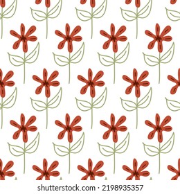 Blumenmuster auf weißem, nahtlosem Muster für Design, einfache, süße Blütenblüten für Textil- und Verpackungspapier, Vektorgrafik