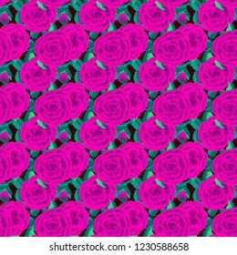 Floral pattern with one stroke painting imitation. Seamless folk pattern with flowers of roses. Vintage old style background. For textile, wallpaper, covers, surface, print, gift wrap, decoupage.